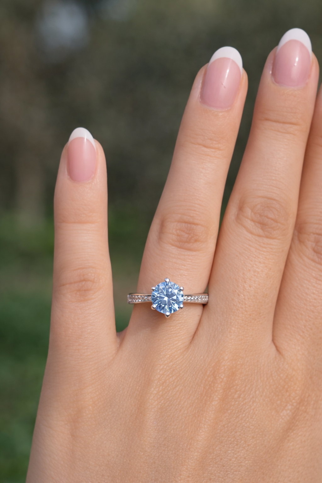 Round Cut Klein Blue Moissanite Ring 1Ct