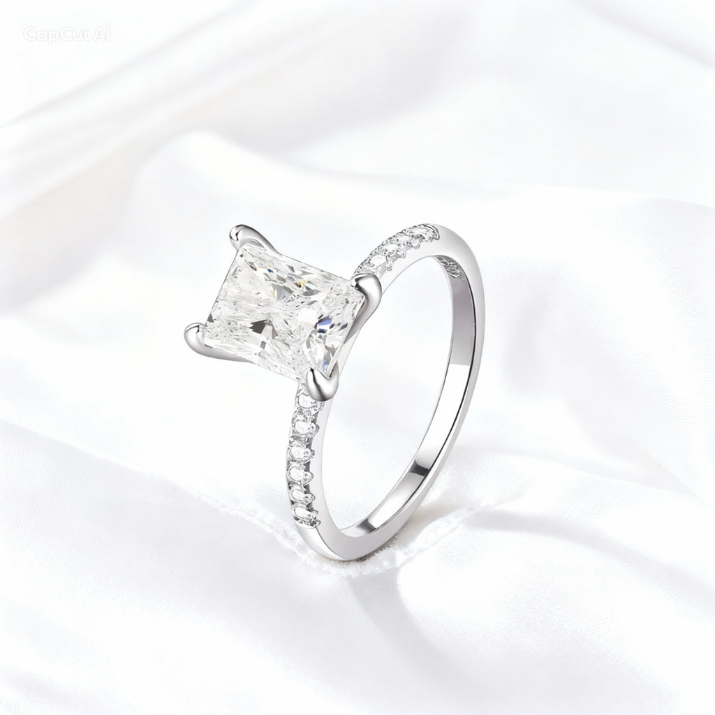 Emerald Cut Moissanite Ring 2Ct