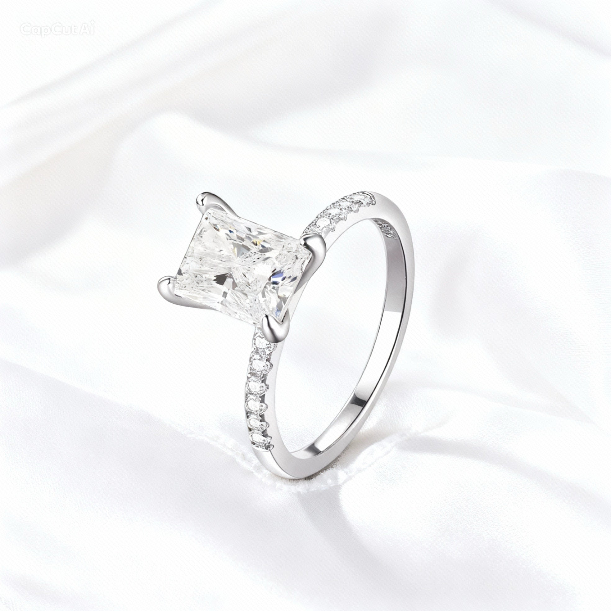 Emerald Cut Moissanite Ring 2Ct