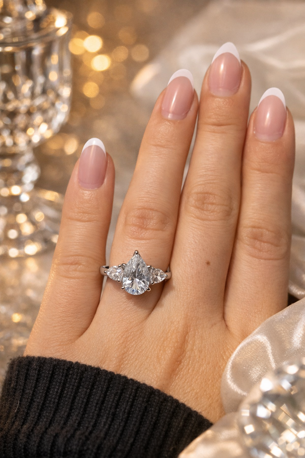 Pear Triple Stone Moissanite Ring 3ct