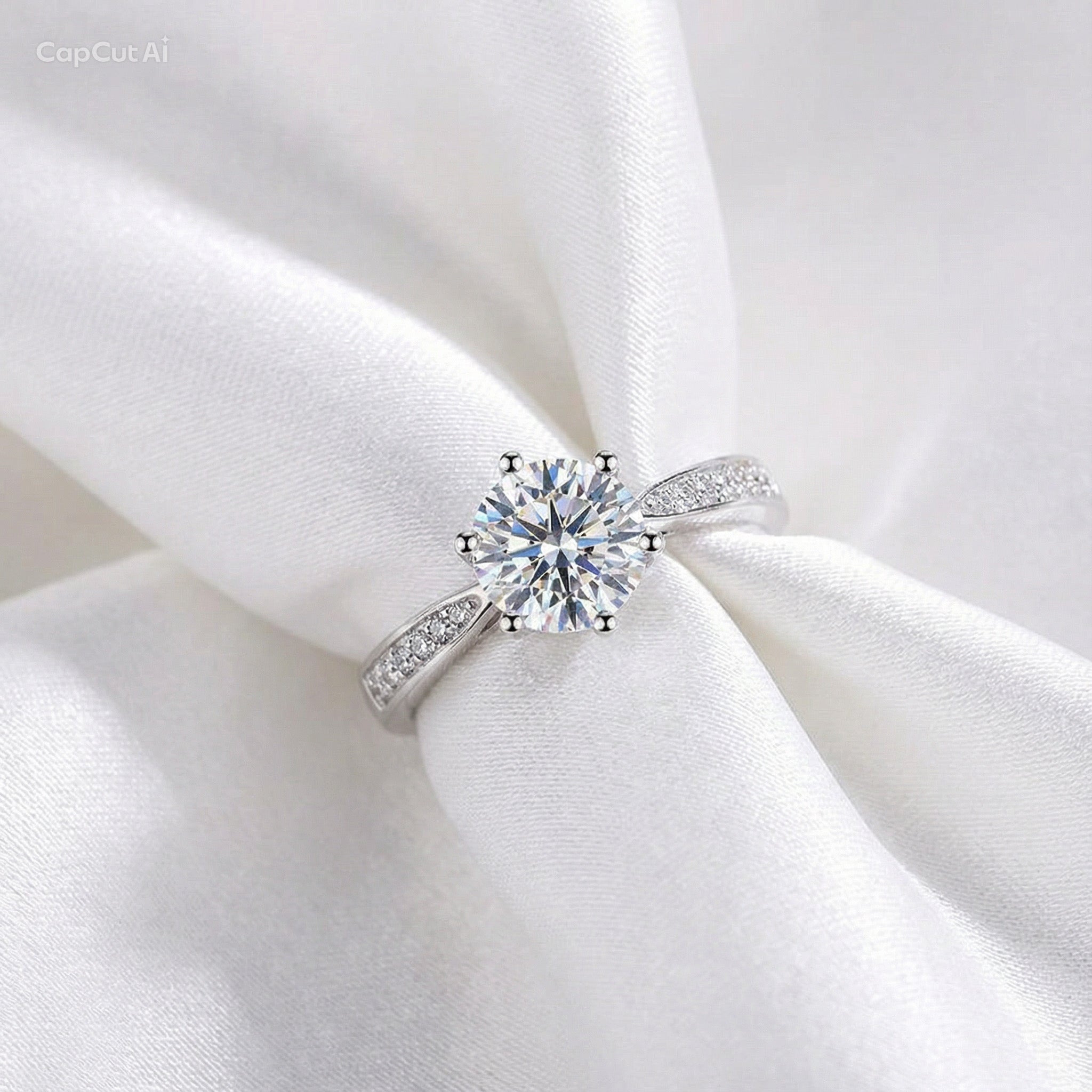 Round Cut Moissanite Ring 2Ct