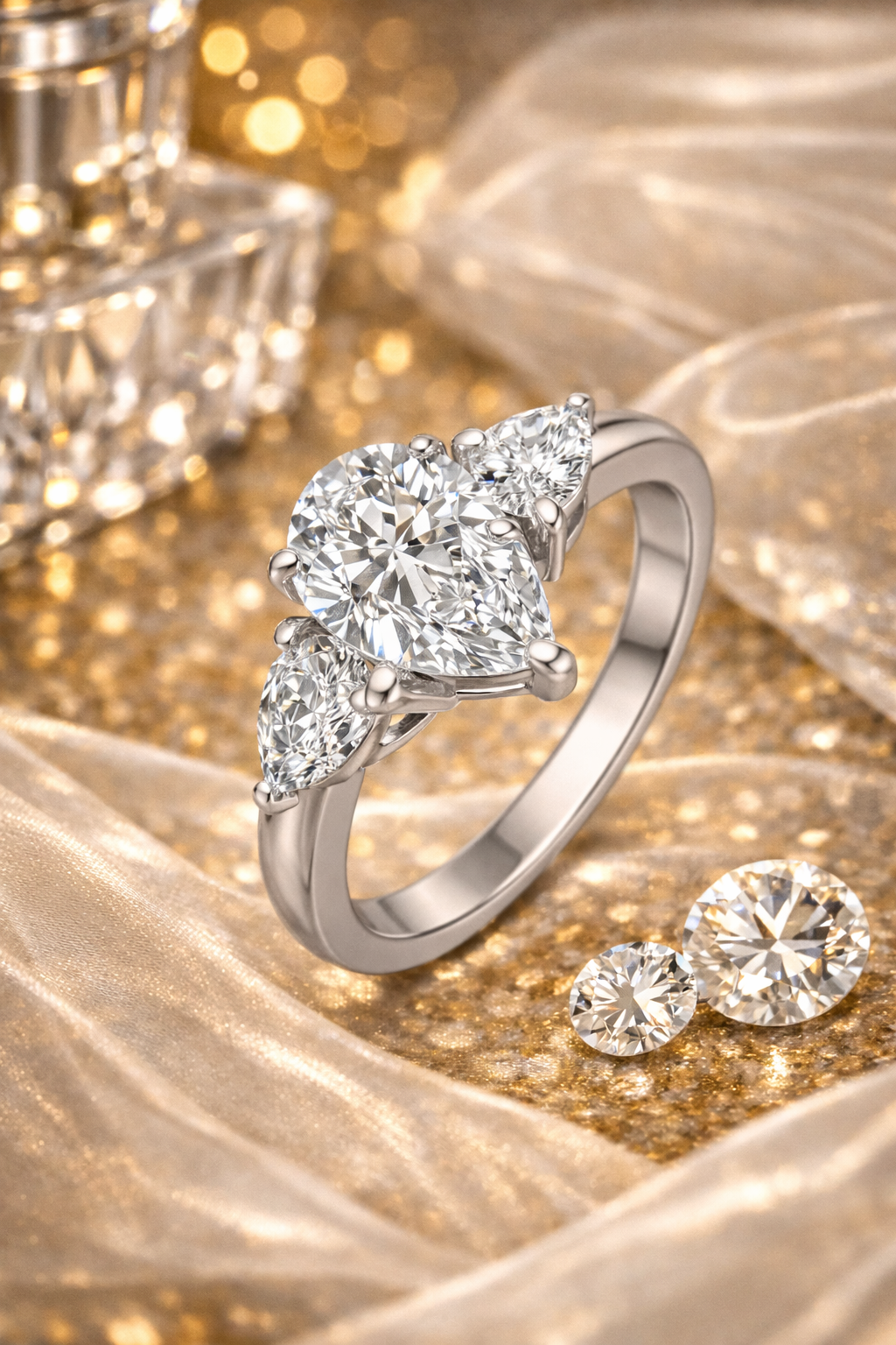 Pear Triple Stone Moissanite Ring 3ct