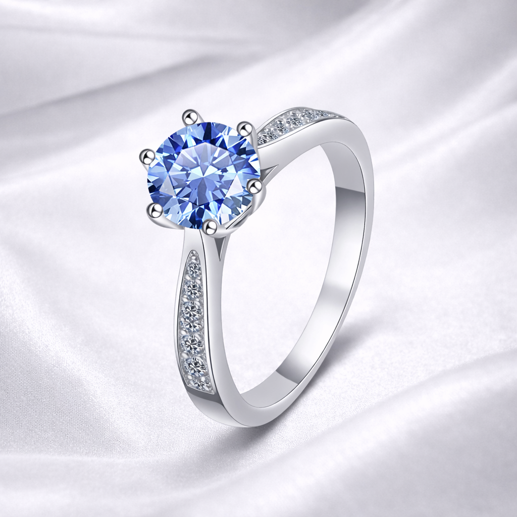 Round Cut Klein Blue Moissanite Ring 1Ct